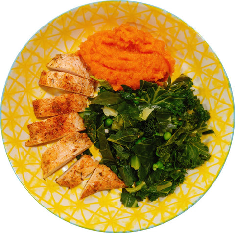 Roasted Cajun 'Chicken' & Sweet Potato Mash (v)