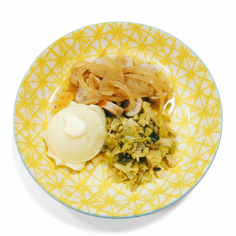 Chicken Sausage, Mash, Cabbage & Onion Gravy
